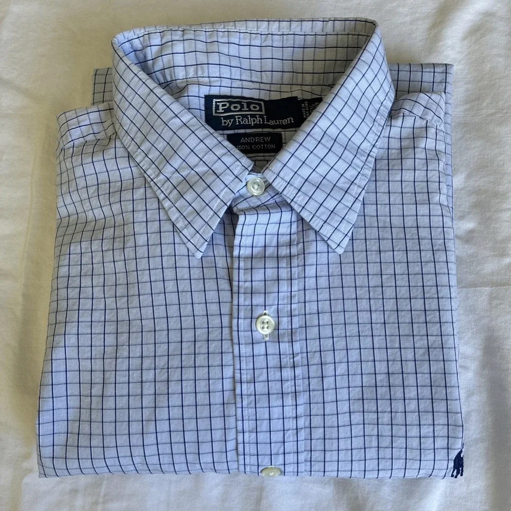 Vintage Polo Ralph Lauren Andrew Button Up Shirt Men's L‎ 16.5 34/35 Blue